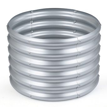 Costway 24” x 24” x 17” Galvanized Raised Garden Bed, Round Outdoor Planter Box w/ Open-Ended Base