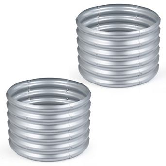 Costway 24” x 24” x 17” Galvanized Raised Garden Bed, Round Outdoor Planter Box w/ Open-Ended Base