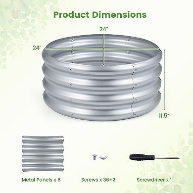 Costway 24” x 24” x 11.5” Galvanized Raised Garden Bed Round Outdoor Planter Box w/ Open-Ended Base