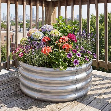 Costway 24” x 24” x 11.5” Galvanized Raised Garden Bed Round Outdoor Planter Box w/ Open-Ended Base