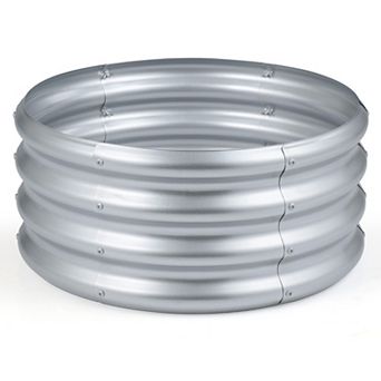 Costway 24” x 24” x 11.5” Galvanized Raised Garden Bed Round Outdoor Planter Box w/ Open-Ended Base