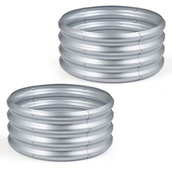 Costway 24” x 24” x 11.5” Galvanized Raised Garden Bed Round Outdoor Planter Box w/ Open-Ended Base