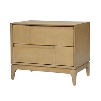 Merax 2-Drawer Mid-Century Nightstand, Asymmetric Geometric Wood Bedside Table for Bedroom