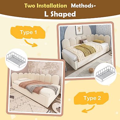 Merax Twin Size Upholstered Daybed with Pull-Out Trundle, Sofa Bed for Guest Room