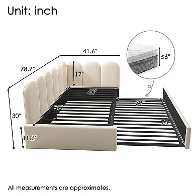 Merax Twin Size Upholstered Daybed with Pull-Out Trundle, Sofa Bed for Guest Room