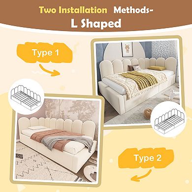 Merax Twin Size Upholstered Daybed with Hydraulic Storage, Ottoman Sofa Bed, Metal Slatted Frame