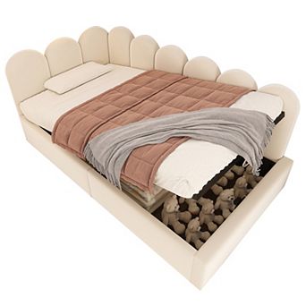 Merax Twin Size Upholstered Daybed with Hydraulic Storage, Ottoman Sofa Bed, Metal Slatted Frame