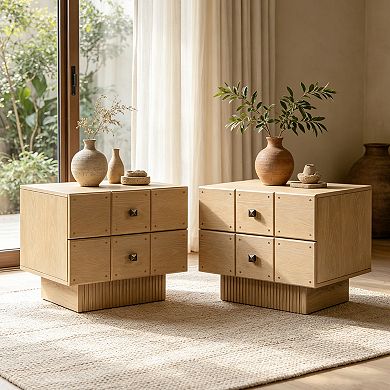 Merax 2-Drawer Wood Nightstand, Mid-Century Bedside Table, Storage End Table for Bedroom