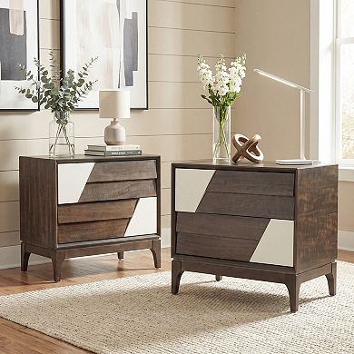 Merax Modern 2-Drawer Nightstand with Two-Tone Geometric Design