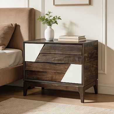 Merax Modern 2-Drawer Nightstand with Two-Tone Geometric Design
