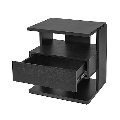 Merax Modern Floating Nightstand with Drawer & 3-Tier Shelves, C-Shape Space-Saving End Table