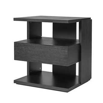 Merax Modern Floating Nightstand with Drawer & 3 tier Shelves, C-Shape Space-Saving End Table