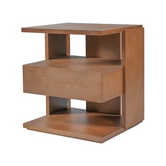 Merax Modern Floating Nightstand with Drawer & 3 tier Shelves, C-Shape Space-Saving End Table