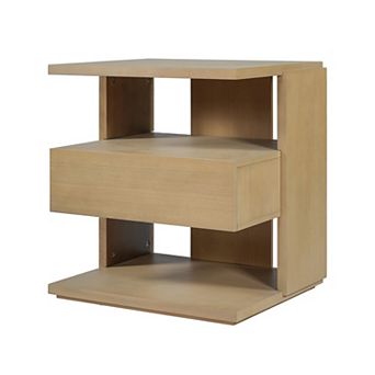 Merax Modern Floating Nightstand with Drawer & 3 tier Shelves, C-Shape Space-Saving End Table