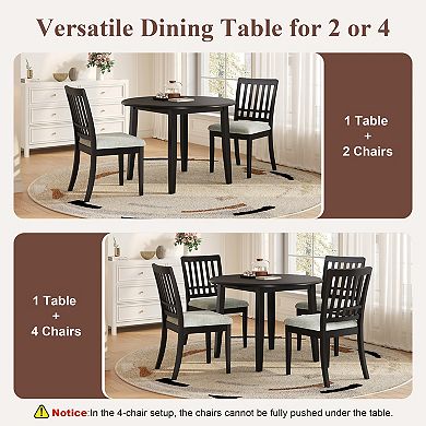 Merax 3-Piece Round Dining Table Set for 2, Folding Wood Table & 2 Upholstered Chairs, Space-Saving