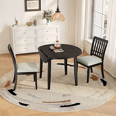 Merax 3-Piece Round Dining Table Set for 2, Folding Wood Table & 2 Upholstered Chairs, Space-Saving