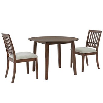 Merax 3 pc Round Dining Table Set for 2, Folding Wood Table & 2 Upholstered Chairs, Space-Saving
