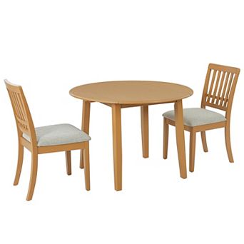 Merax 3 pc Round Dining Table Set for 2, Folding Wood Table & 2 Upholstered Chairs, Space-Saving