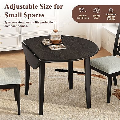 Merax 5-Piece Round Folding Dining Table Set for 4, Space-Saving Wood Table with 4 Upholstered Chair