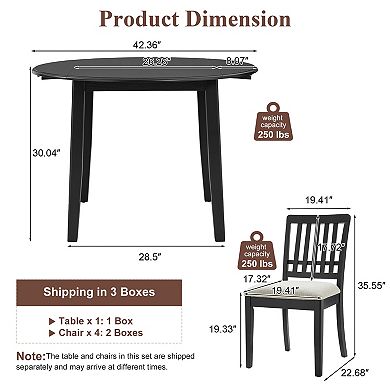 Merax 5-Piece Round Folding Dining Table Set for 4, Space-Saving Wood Table with 4 Upholstered Chair