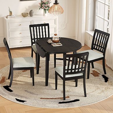 Merax 5-Piece Round Folding Dining Table Set for 4, Space-Saving Wood Table with 4 Upholstered Chair
