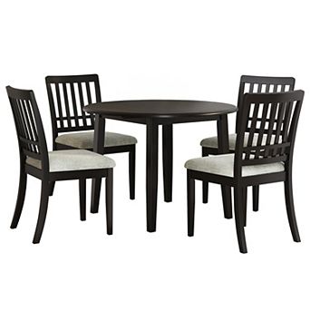Merax 5 pc Round Folding Dining Table Set for 4, Space-Saving Wood Table with 4 Upholstered Chair