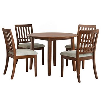 Merax 5 pc Round Folding Dining Table Set for 4, Space-Saving Wood Table with 4 Upholstered Chair