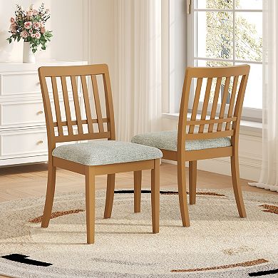 Merax 2-Piece Modern Scandinavian Dining Chairs, Curved Wood Back with Gray Fabric Seat