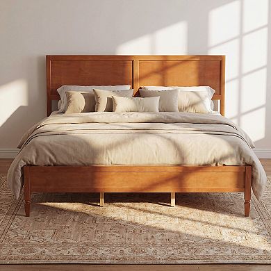 Merax Wood Platform Bed Frame with Classic Panel Headboard & Wooden Slats Support