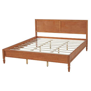 Merax Wood Platform Bed Frame with Classic Panel Headboard & Wooden Slats Support