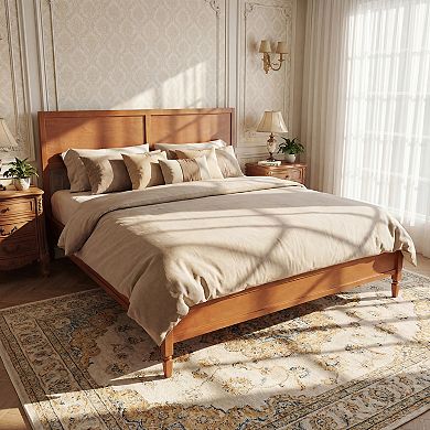 Merax Wood Platform Bed Frame with Classic Panel Headboard & Wooden Slats Support