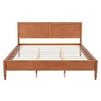Merax Wood Platform Bed Frame with Classic Panel Headboard & Wooden Slats Support