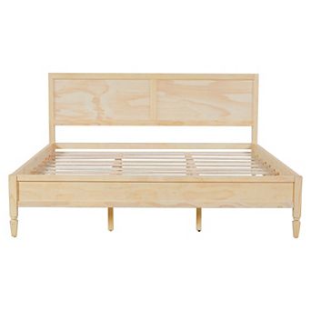 Merax Wood Platform Bed Frame with Classic Panel Headboard & Wooden Slats Support