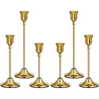 JUANWANG 6 Gold Candle Holders, Taper & Pillar, Holiday & Table Decor