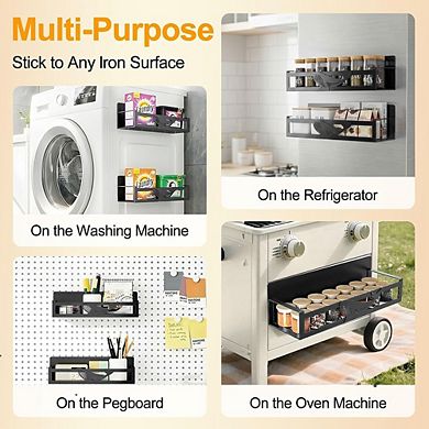 Magnetic Spice Rack Set of 2, Metal Fridge Side Storage Organizer