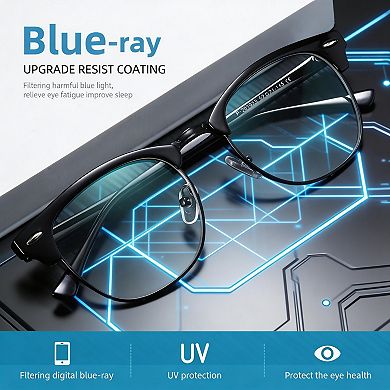 Kaelin Home Unisex Retro Semi Rimless UV400 Blue Light Glasses
