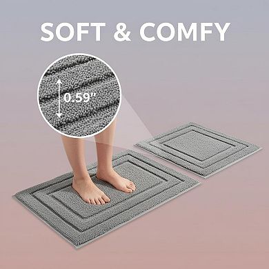 2 Piece Bathroom Rugs Set Super Soft Absorbent Non Slip Microfiber Machine Washable Bath Mat Set