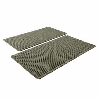 2 Waffle Bathroom Rugs: Super Absorbent Non Slip Washable Rubber Backed Shower Mats Tasseled