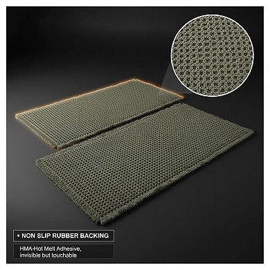 2 Waffle Bathroom Rugs: Super Absorbent Non Slip Washable Rubber Backed Shower Mats Tasseled