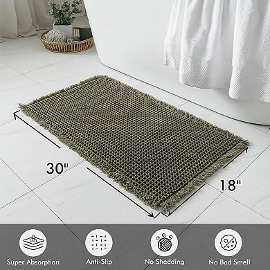 2 Waffle Bathroom Rugs: Super Absorbent Non Slip Washable Rubber Backed Shower Mats Tasseled