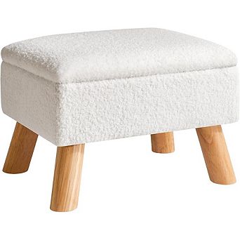 Teddy Velvet Storage Ottoman, Padded Seat, Wood Legs, Multi-Use Footstool
