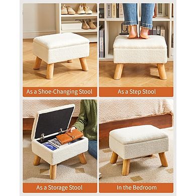 Teddy Velvet Storage Ottoman, Padded Seat, Wood Legs, Multi-Use Footstool