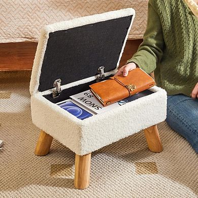 Teddy Velvet Storage Ottoman, Padded Seat, Wood Legs, Multi-Use Footstool
