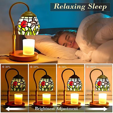 Candle Warmer Lamp Timer Dimmer Adjustable Height, Stained Glass Jar Wax Melter with 2 Bulbs
