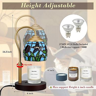 Candle Warmer Lamp Timer Dimmer Adjustable Height, Stained Glass Jar Wax Melter with 2 Bulbs