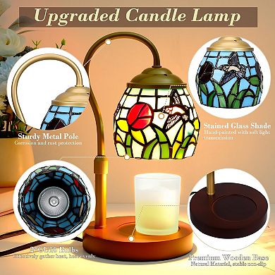 Candle Warmer Lamp Timer Dimmer Adjustable Height, Stained Glass Jar Wax Melter with 2 Bulbs