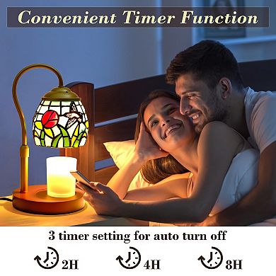 Candle Warmer Lamp Timer Dimmer Adjustable Height, Stained Glass Jar Wax Melter with 2 Bulbs