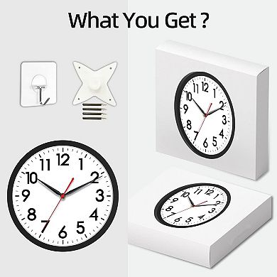 10 Inch Wall Clock Silent Non-Ticking Analog Modern Simple Design Big Numerals for Office Home