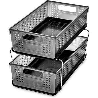 Two-Tier Under Cabinet Sliding Organizer, Storage for Bottles & Supplies