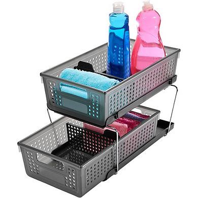 Two-Tier Under Cabinet Sliding Organizer, Storage for Bottles & Supplies